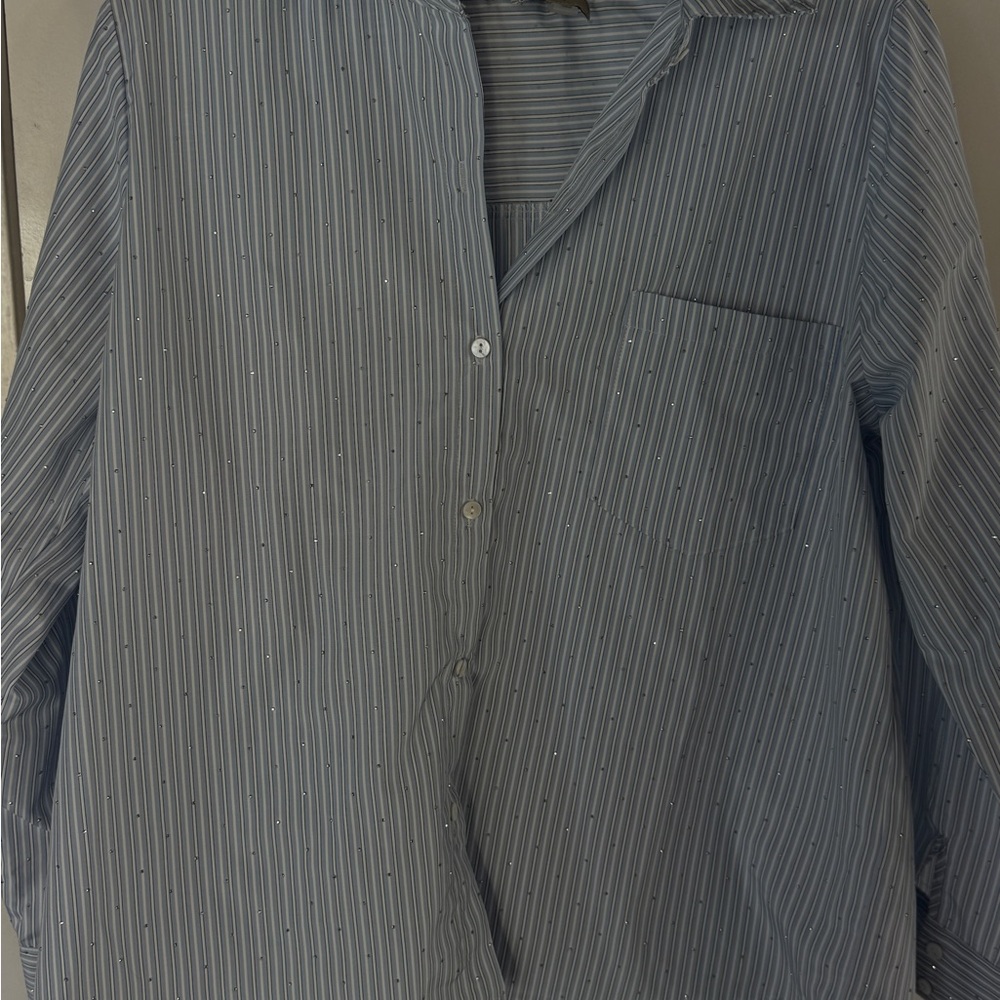 Women’s Blue Pinstripe Button Down Shirt